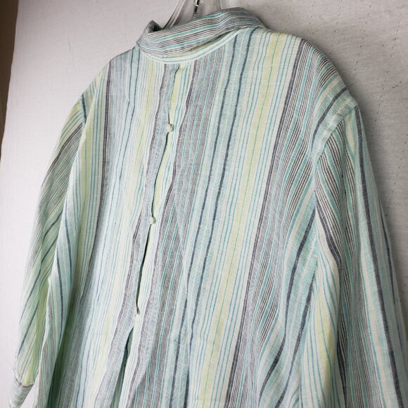 CHICO'S 100% Linen Shirt Tunic Blouse Striped Bias Cut size XL/18 Boho Resort - Picture 9 of 12